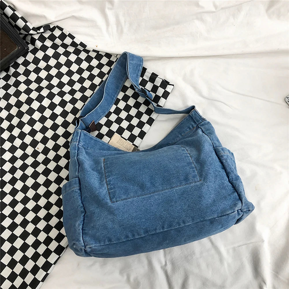 Retro Denim Handbag Large Capacity Crossbody Bag for Women