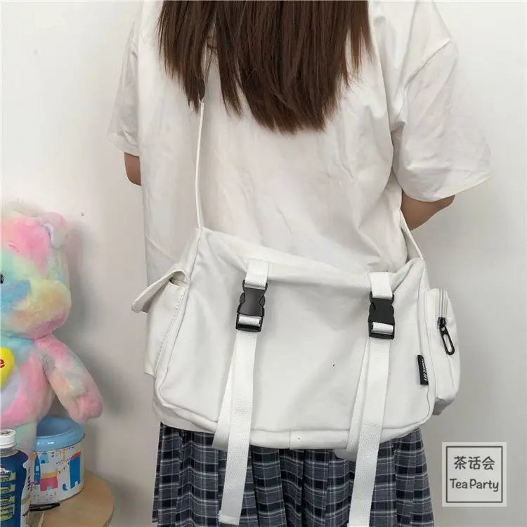Japanese Harajuku Women Canvas Messenger Bag Crossbody Bags Large Capacity