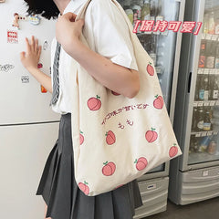 Japanese Peach Print Tote Bag Canvas Handbag