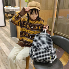 Japanese Plaid Backpack Large Capacity Students Schoolbag Campus Stripe Style
