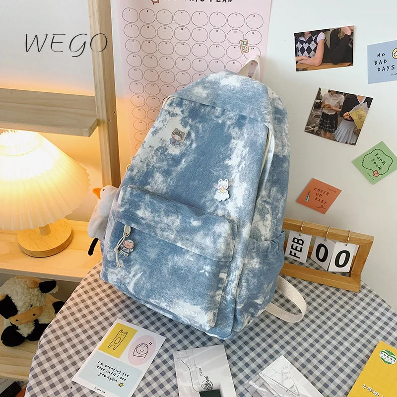 Japanese Retro Gradient Tie-dye Backpack Female High School College Bag