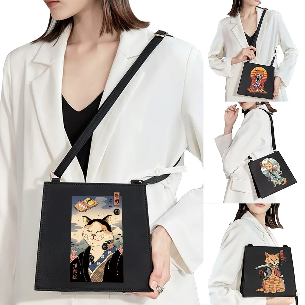 Japanese Diagonal Bag Funny Cat Pattern Woman Shoulder Bag