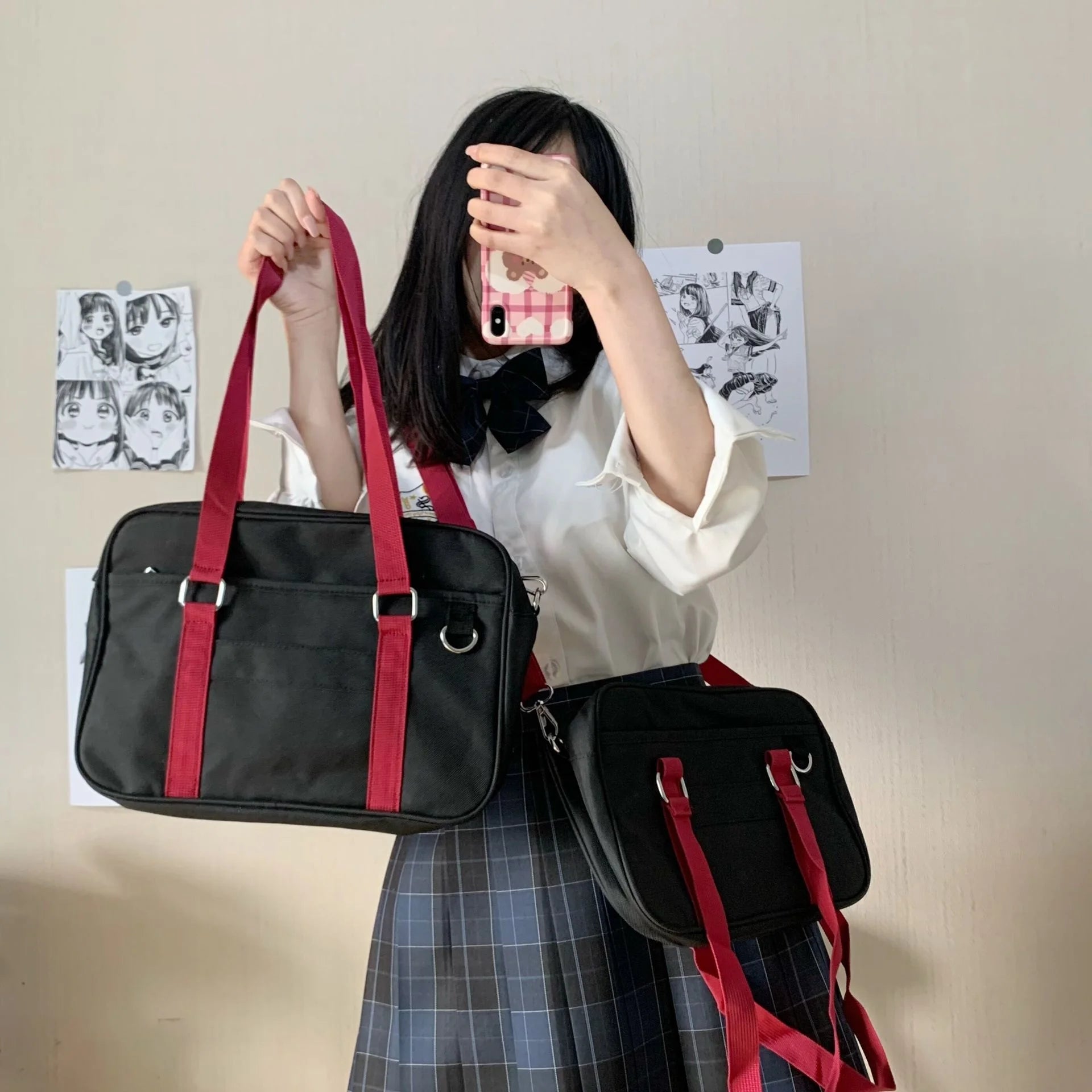 Japanese Style Bag School Girl One Shoulderbag Portable Solid Canvas Shopping