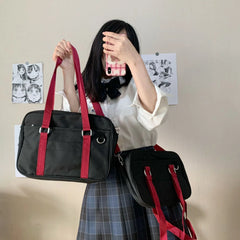 Japanese Style Bag School Girl One Shoulderbag Portable Solid Canvas Shopping