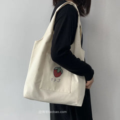 Japanese Style Cartoon Shoulder Bag Women Large Capacity Canvas Shopping Bag