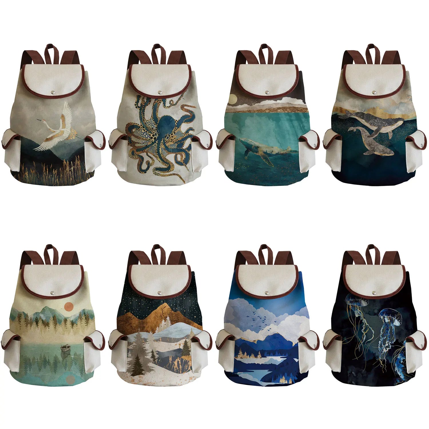 Japanese Style Red-Crowned Crane Drawstring Backpack for Girls