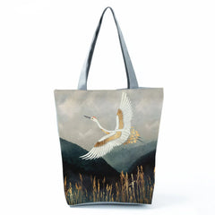 Japanese Crane Tote Bag Eco Reusable Shopping Handbag
