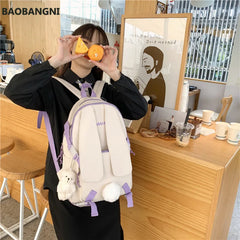 Japanese Women Bag Rabbit Ear Backpack Lady Backpack with Hairball Teenage