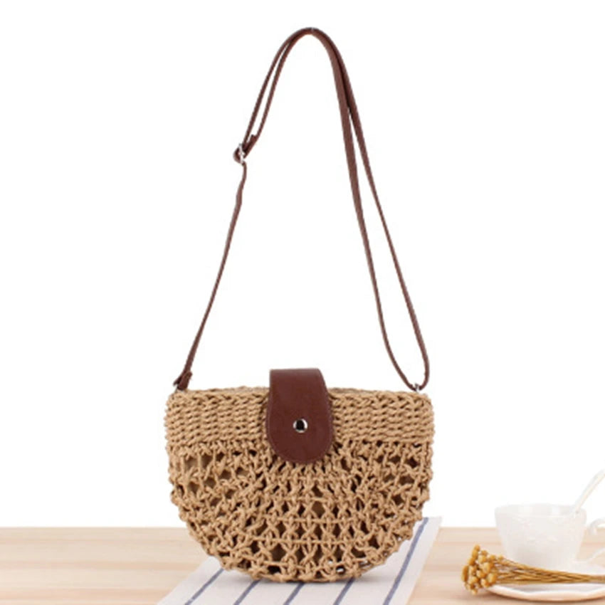 Japanese One-Shoulder Hand-Woven Straw Beach Bag
