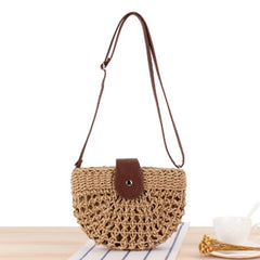 Japanese One-Shoulder Hand-Woven Straw Beach Bag