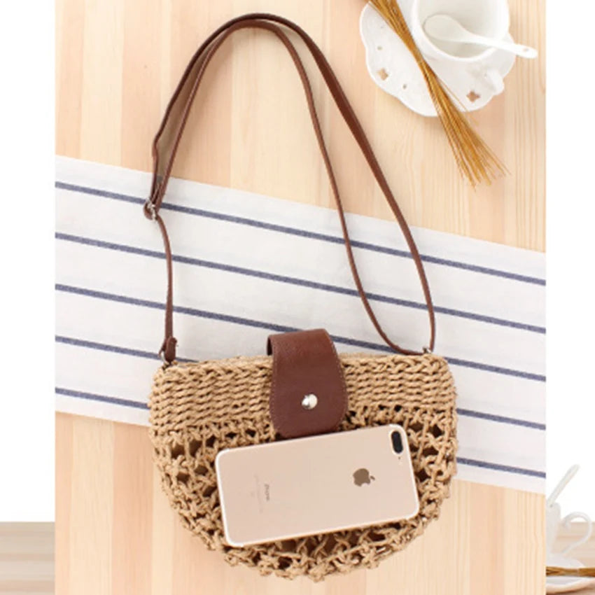 Japanese One-Shoulder Hand-Woven Straw Beach Bag