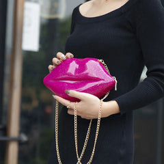 Sexy Lip Shape Women Purses Sequin Chain Shoulder Bag