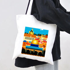 Jerusalem Map Flag Women Canvas Shoulder Bags Harajuku Handbags Totes
