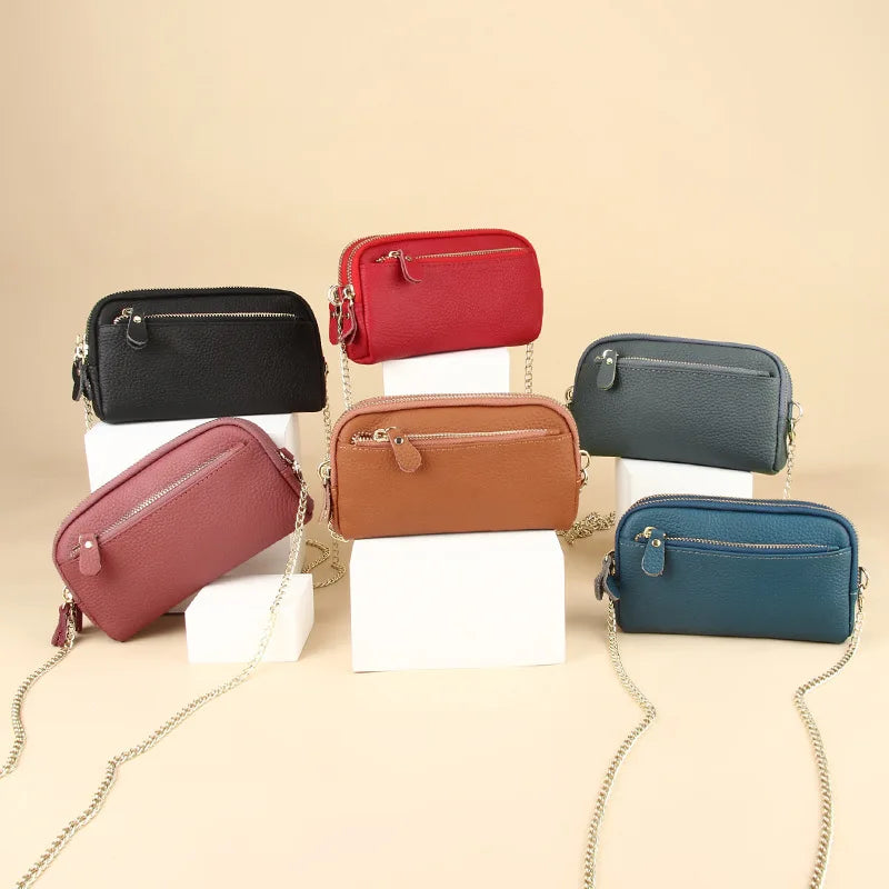 Leather Women Shoulder Bags Versatile Mobile Phone Chain Bag Large Clutch Wallet