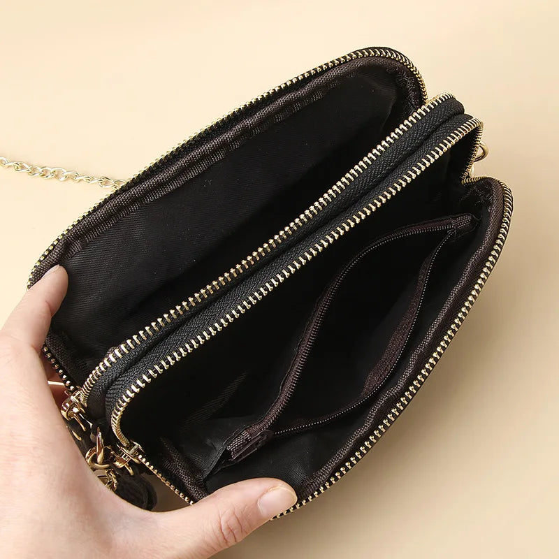 Leather Women Shoulder Bags Versatile Mobile Phone Chain Bag Large Clutch Wallet