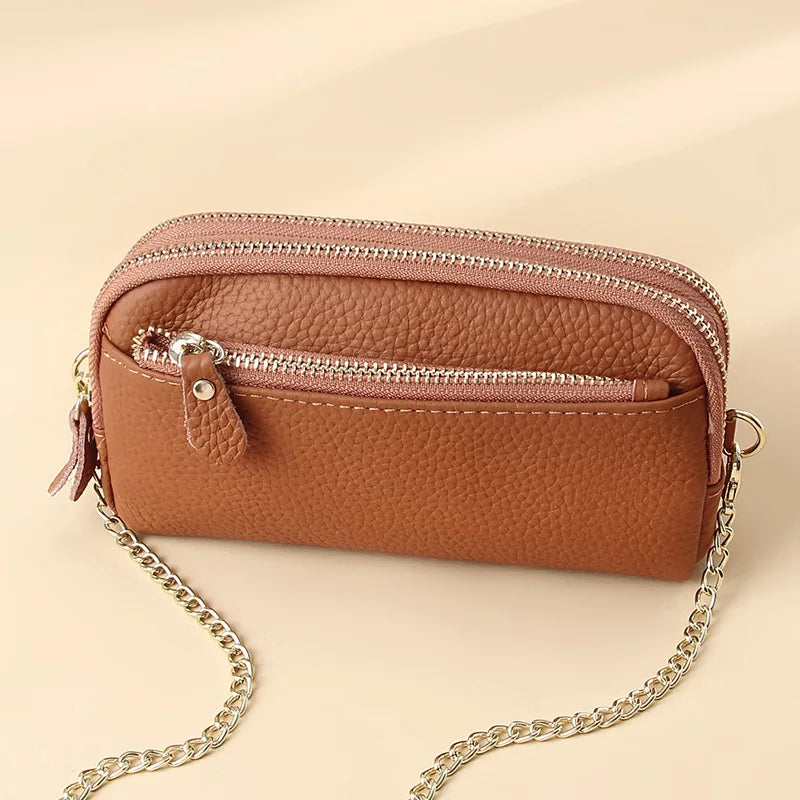 Leather Women Shoulder Bags Versatile Mobile Phone Chain Bag Large Clutch Wallet