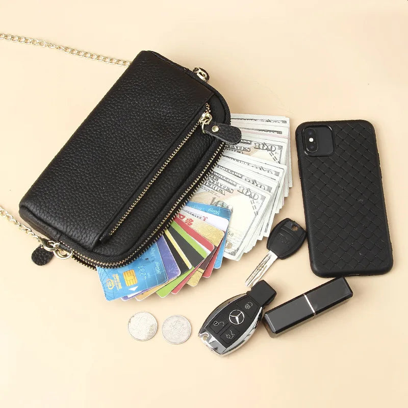 Leather Women Shoulder Bags Versatile Mobile Phone Chain Bag Large Clutch Wallet