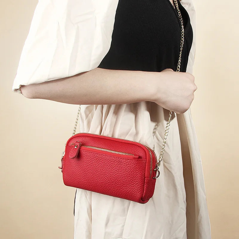 Leather Women Shoulder Bags Versatile Mobile Phone Chain Bag Large Clutch Wallet