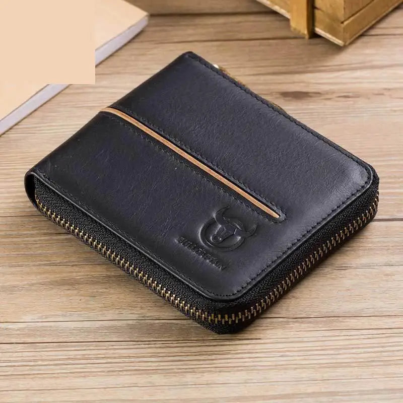 Leather Men Wallets Casual Solid Short Cowhide Purse Multi-card Wallet