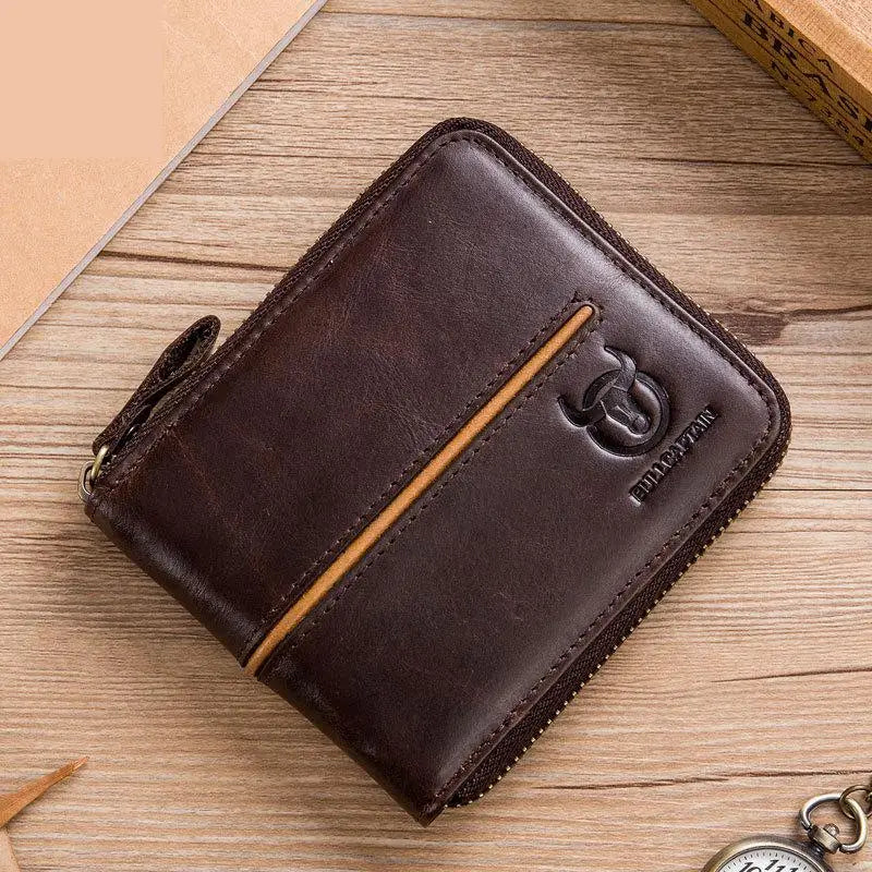 Leather Men Wallets Casual Solid Short Cowhide Purse Multi-card Wallet