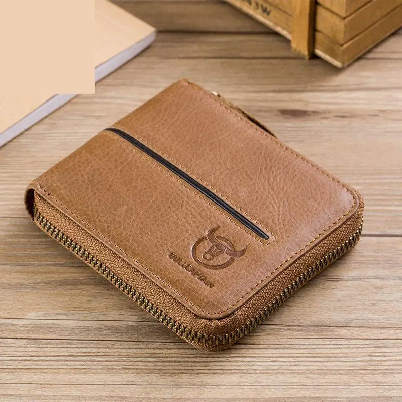 Leather Men Wallets Casual Solid Short Cowhide Purse Multi-card Wallet