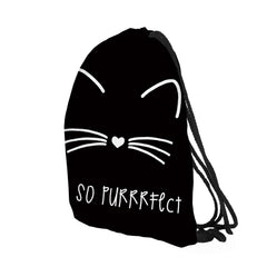 Cat Printing Drawstring Bag Sports Waterproof Backpack Bundle Pocket