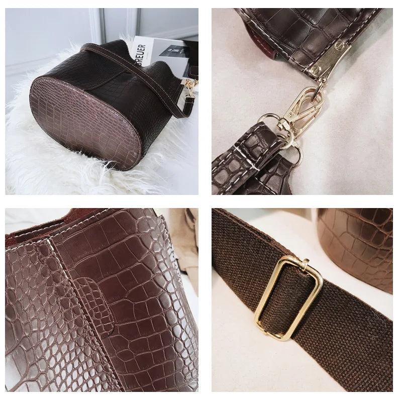 Crocodile Crossbody Bags For Women Shoulder Bag Women Bags PU Leather Bucket Bag