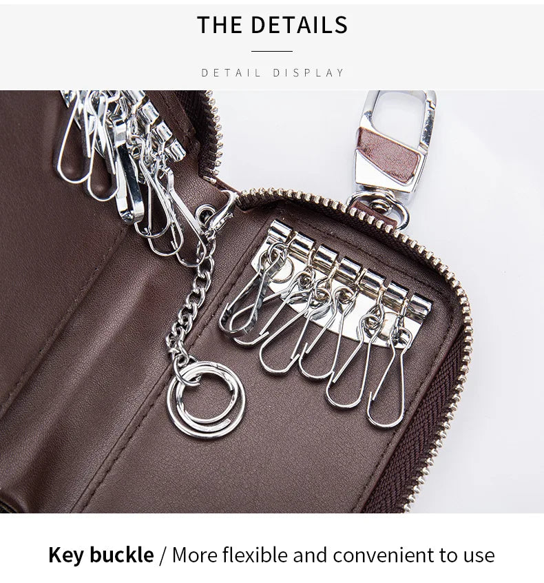 Key Bag Multi-functional Zipper Leather Solid Men Women Household Key Bags