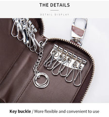 Key Bag Multi-functional Zipper Leather Solid Men Women Household Key Bags