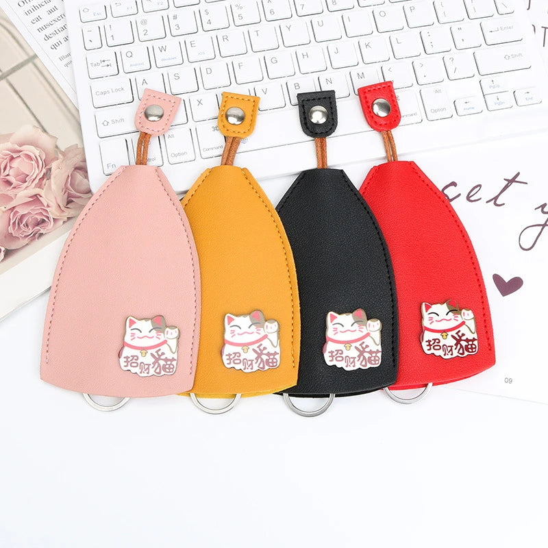Key Holder Organizer PU Leather Keychain Pouch Protecter Cover Pull Type