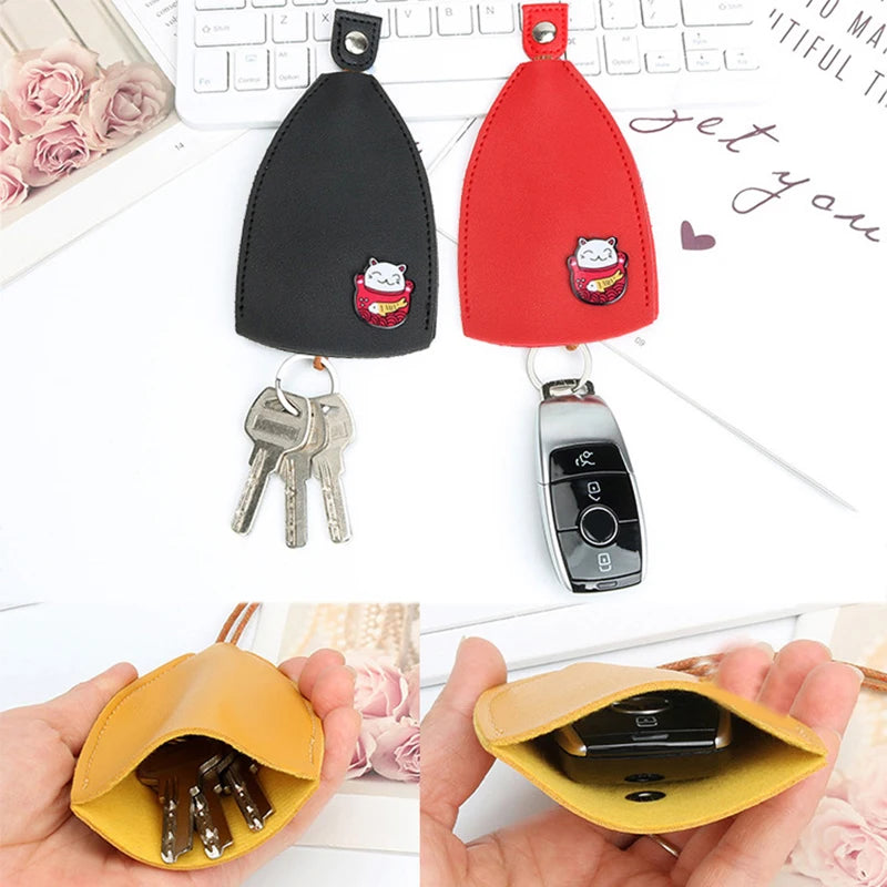 Key Holder Organizer PU Leather Keychain Pouch Protecter Cover Pull Type