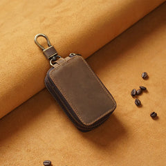 Leather Car Key Case Double Zipper Universal Keychain Home Key Case
