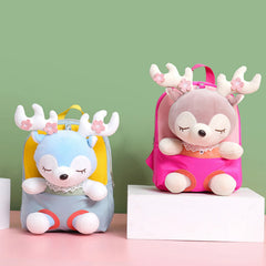 3D Elk Doll Cartoon Backpack Lightweight Large Capacity Girls School Bag