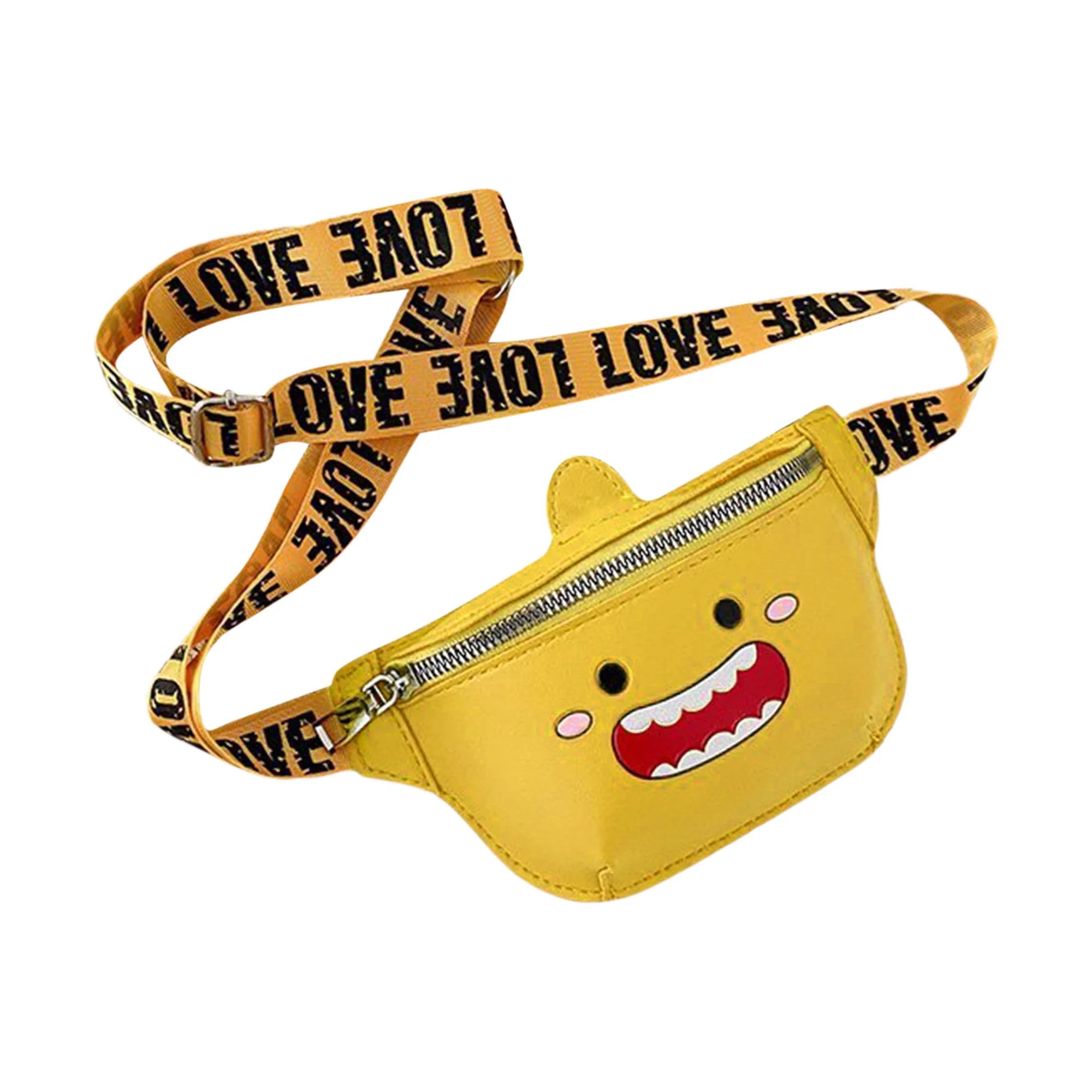 Kid PU Leather Chest Bag with Cartoon Print Adjustable Strap