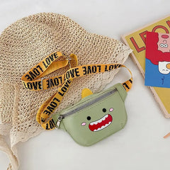 Kid PU Leather Chest Bag with Cartoon Print Adjustable Strap