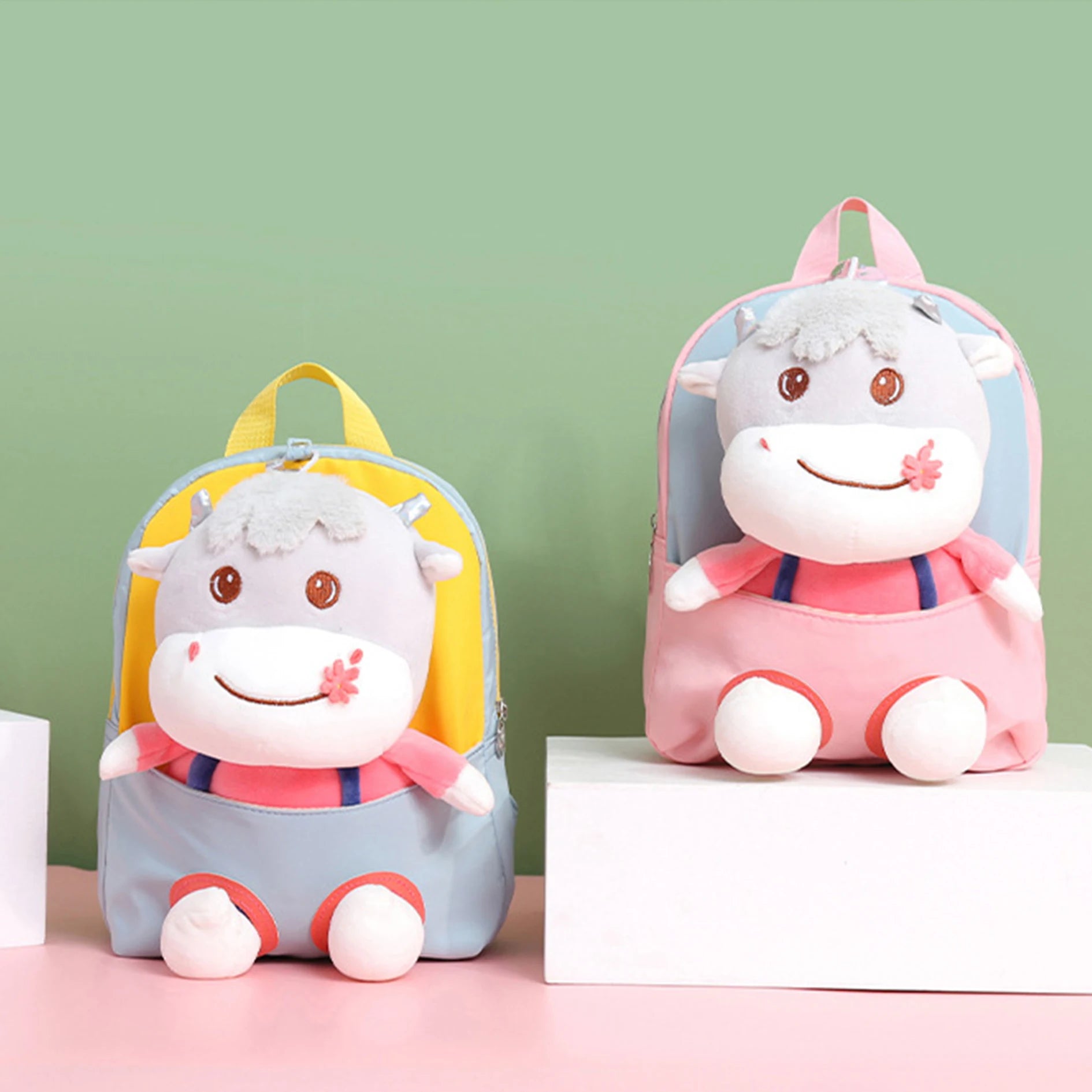 Kids Cow Animal Patchwork Plush Backpack for Boys Girls