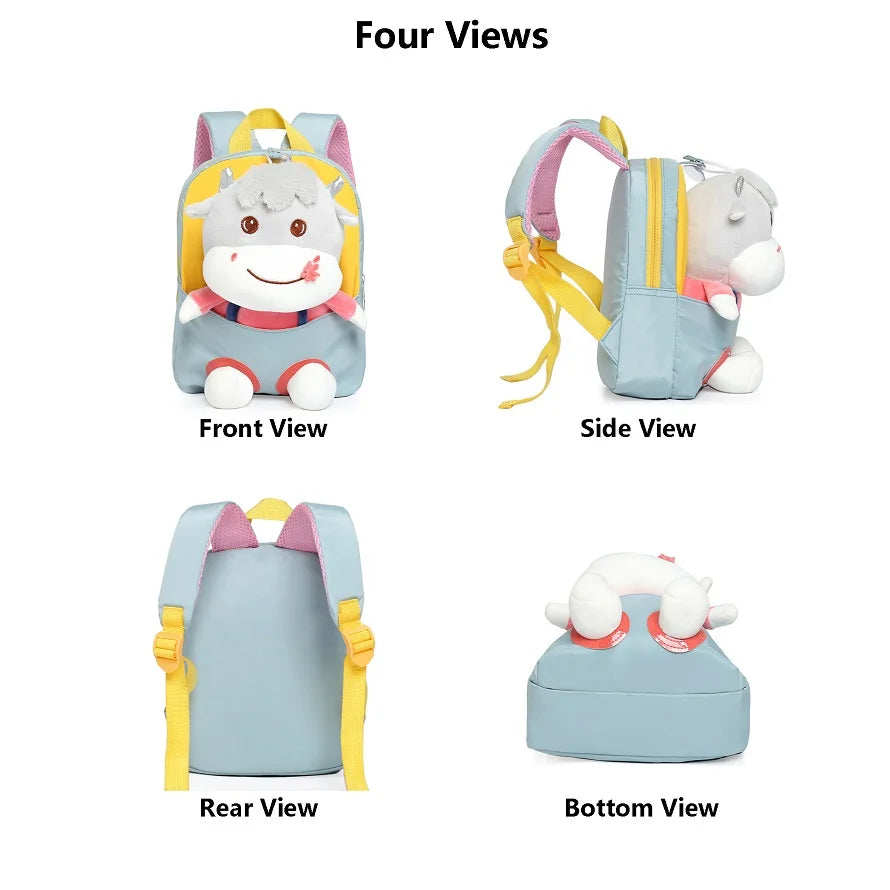 Kids Cow Animal Patchwork Plush Backpack for Boys Girls