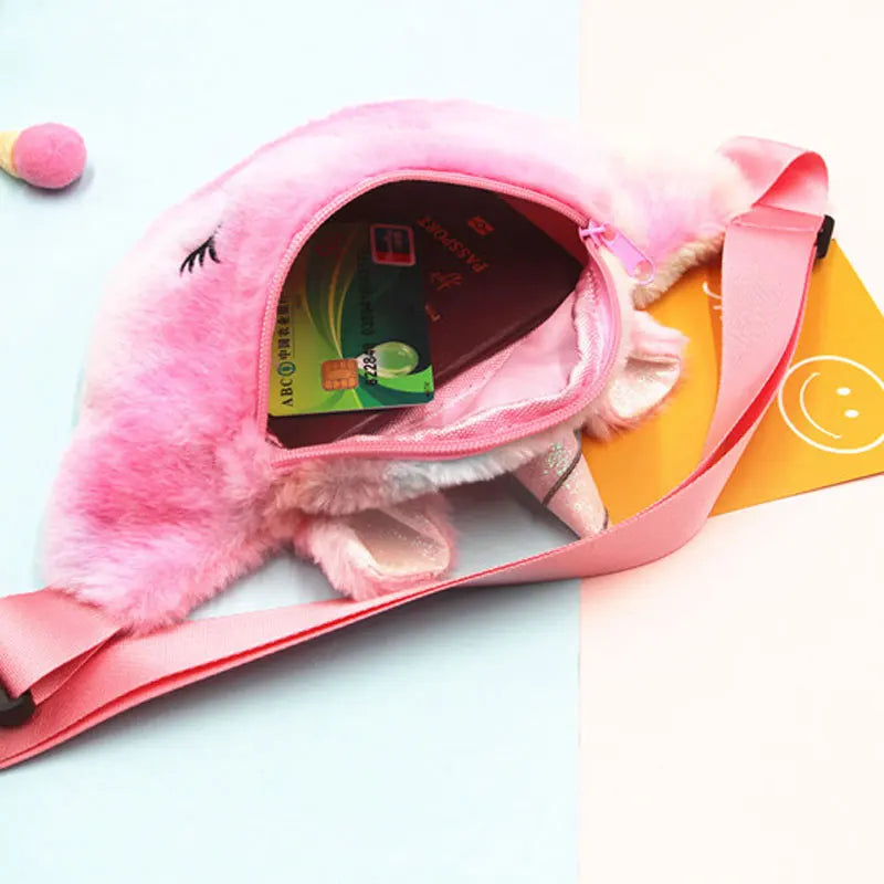 Kids Plush Waist Bag Girls Boys Crossbody Shoulder Pocket Purse