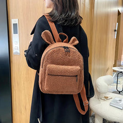 Kids Bunny Ear Plush Backpack Warm Fleece Daypack