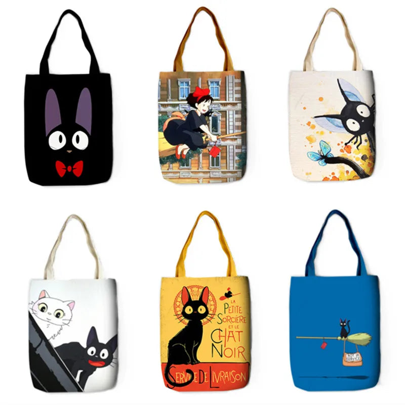 Kiki's Jiji Cat Canvas Shoulder Bag Eco Friendly Shopping School Book Bag