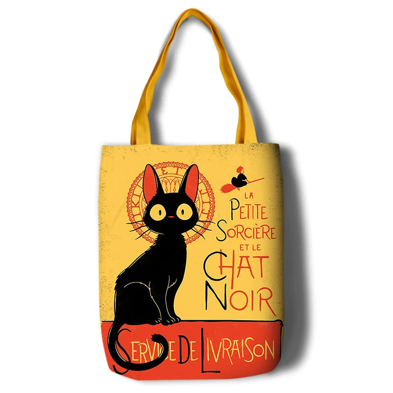 Kiki's Jiji Cat Canvas Shoulder Bag Eco Friendly Shopping School Book Bag
