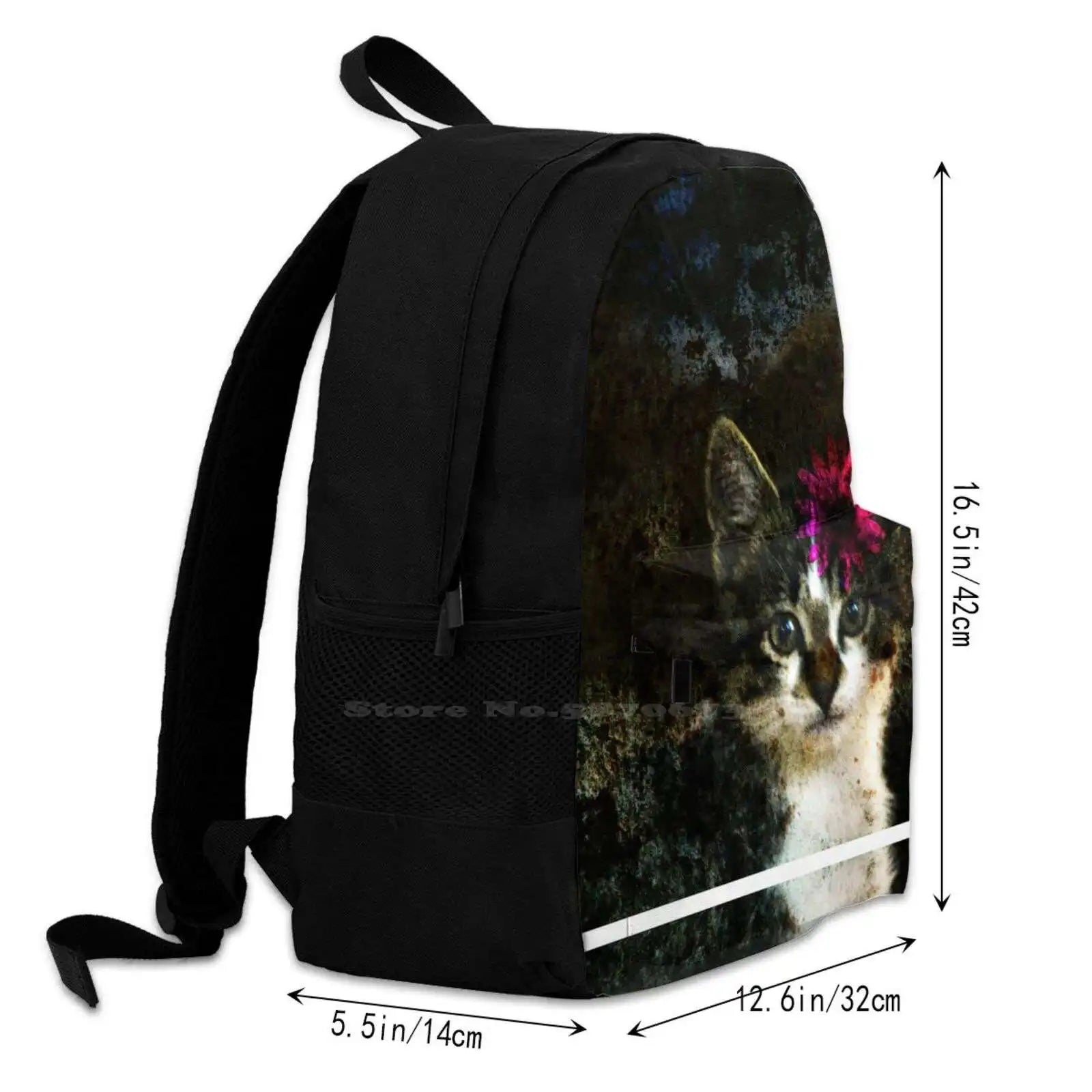 Kitten With Flower Portrait Bags Travel Laptop Backpack Kitty Cat