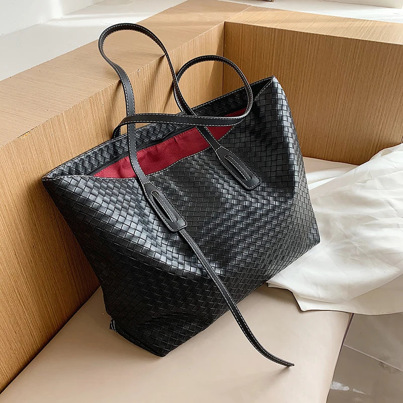 Knit Lines Shoulder Bag Casual Tote Large Capacity Handbag