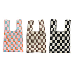Checkerboard Women Handbag Tote Large Capacity Soft Woven Casual Pouch