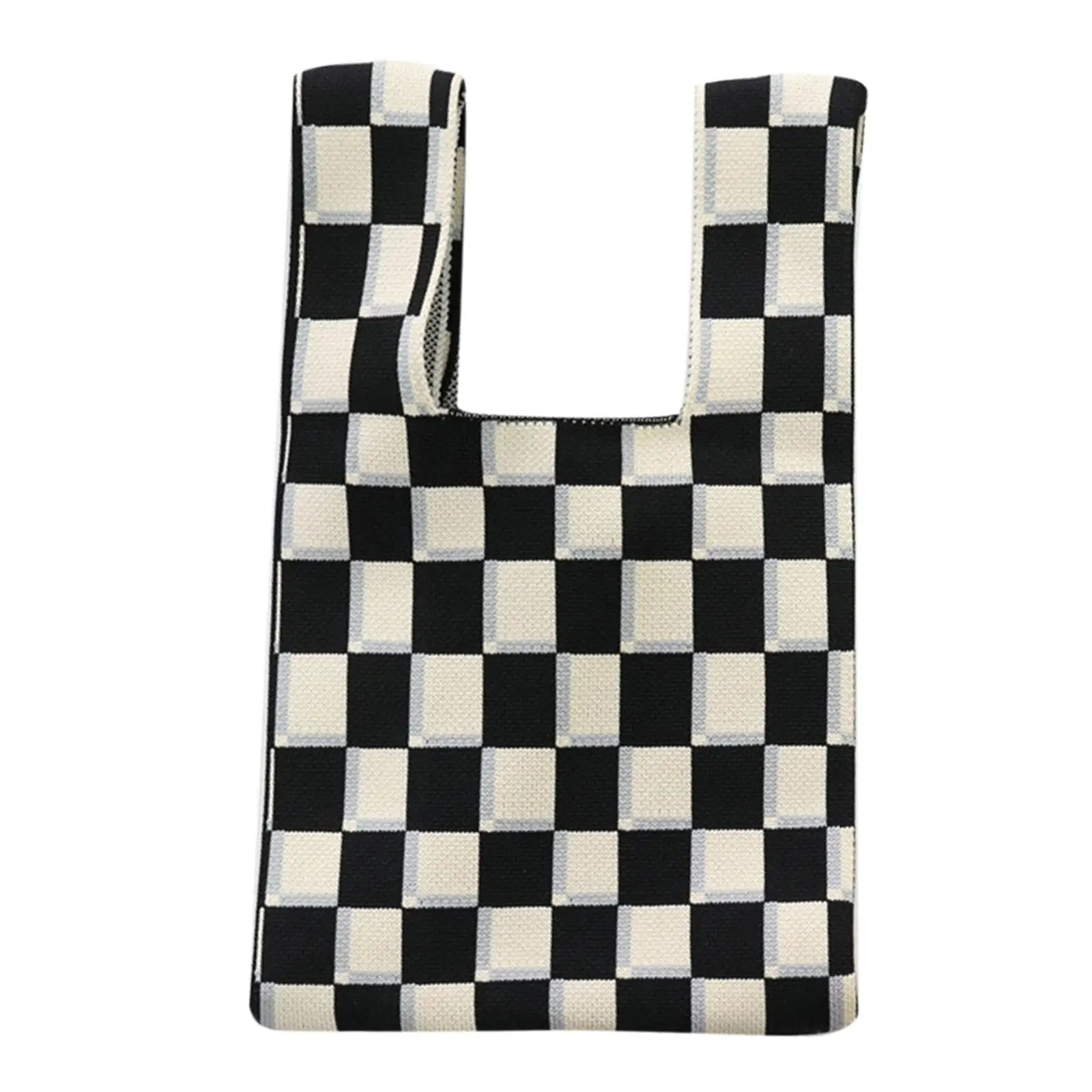 Checkerboard Women Handbag Tote Large Capacity Soft Woven Casual Pouch