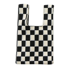 Checkerboard Women Handbag Tote Large Capacity Soft Woven Casual Pouch