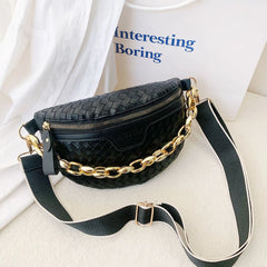 Knitted PU Leather Waist Bags for Women Weaving Fanny Pack Thick Chain Female Wa