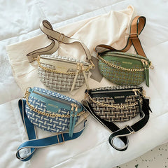 Women's Knitted Waist Pack Fanny Bag Wide Strap Crossbody Chest Trended
