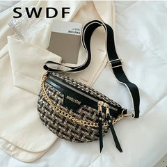 Women's Knitted Waist Packs Weaving Fanny Packs Female Waist Bags