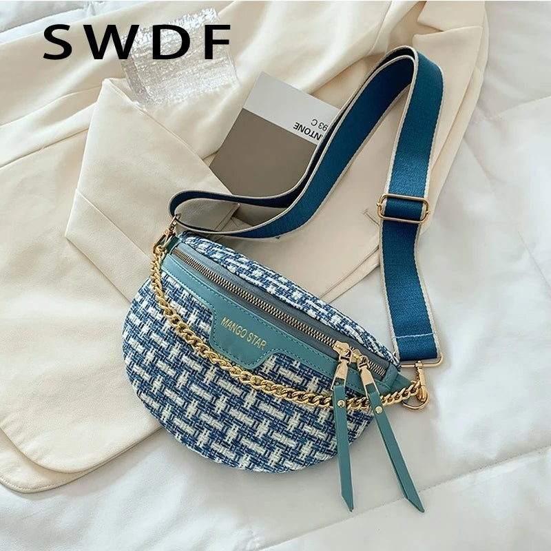 Women's Knitted Waist Packs Weaving Fanny Packs Female Waist Bags